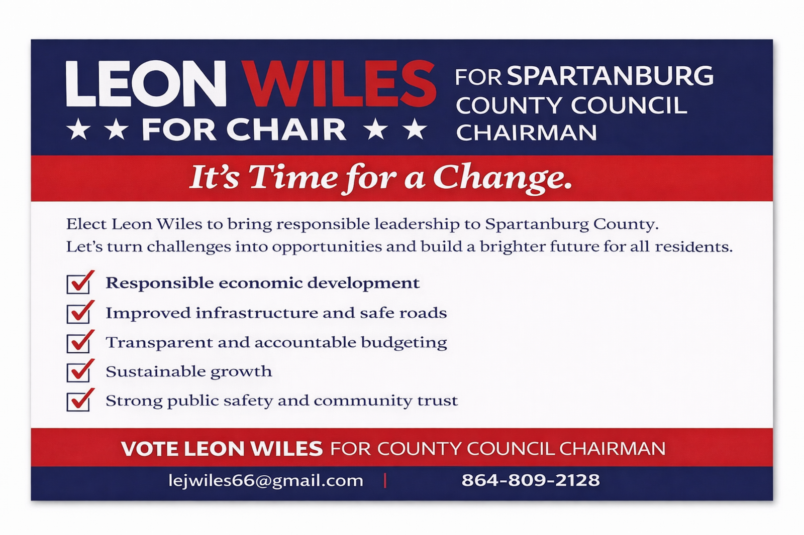 Leon Wiles campaign priorities flyer